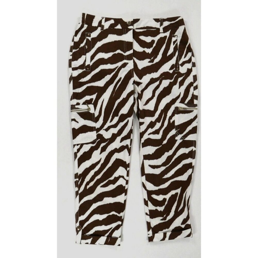Chico’s Crop Zebra Print Brown White Cropped Cargo Pants Womens Size Small ***
